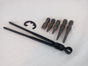 Blacksmith tool tong set with punches, drifts and slitting chisel